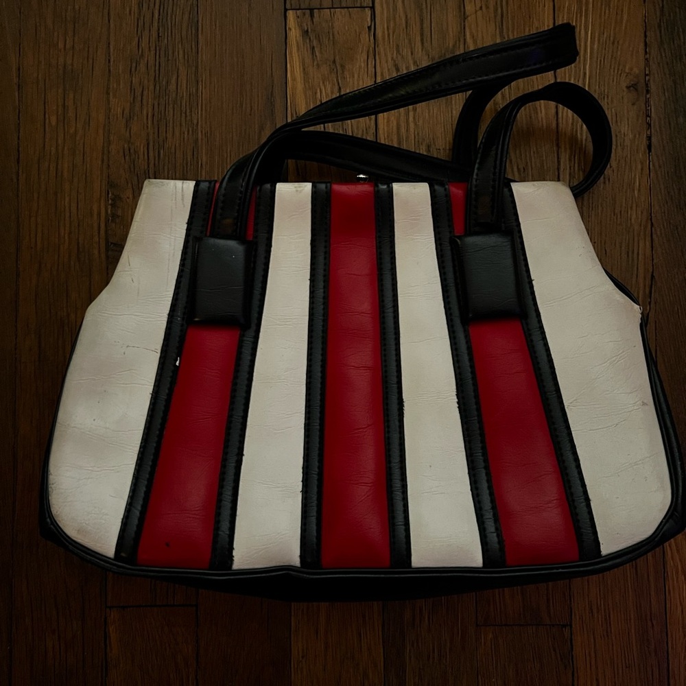 Chic Striped Handbag - Red, White, Black Vtg 1960